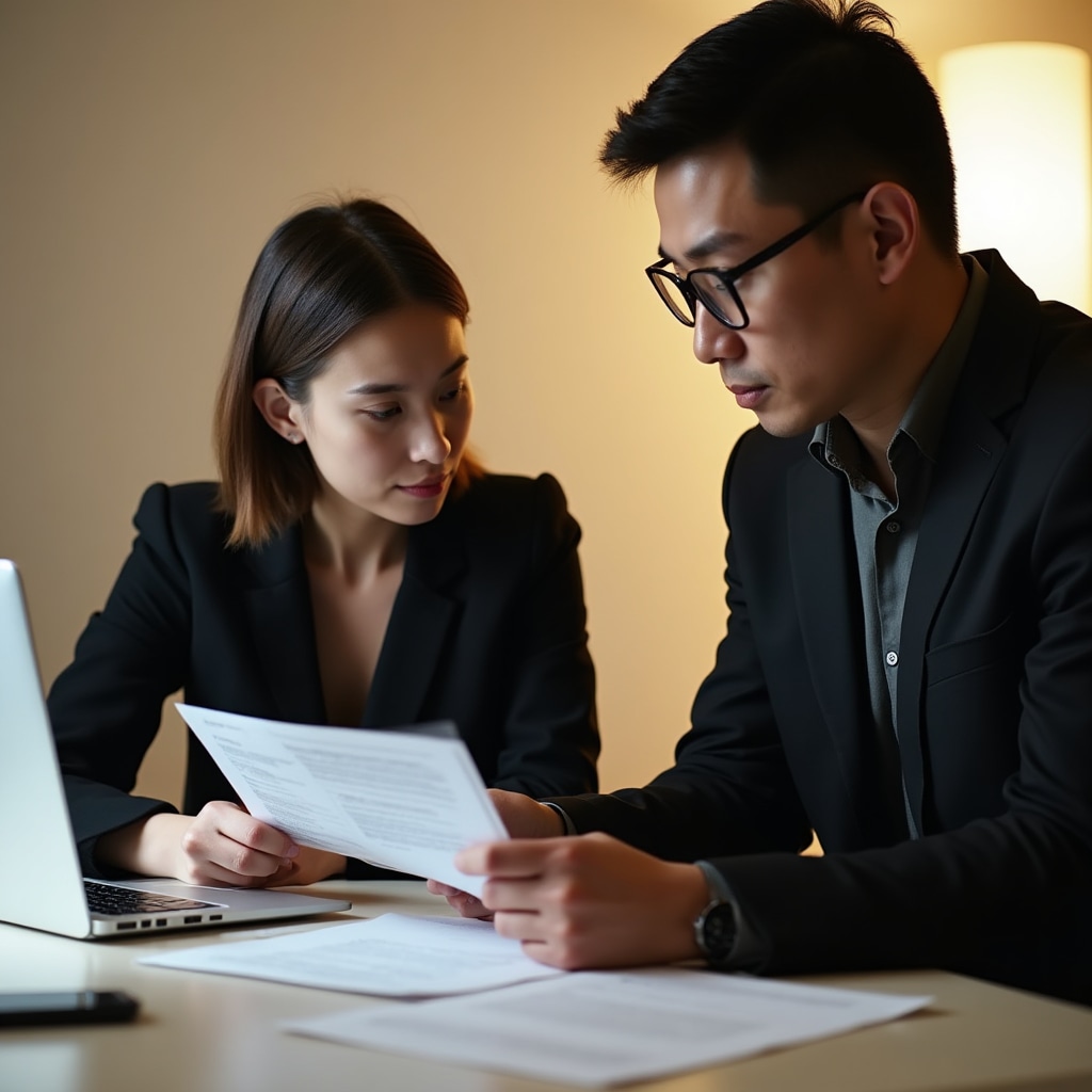 Professional consultation session with writing materials and laptop on a well-lit desk